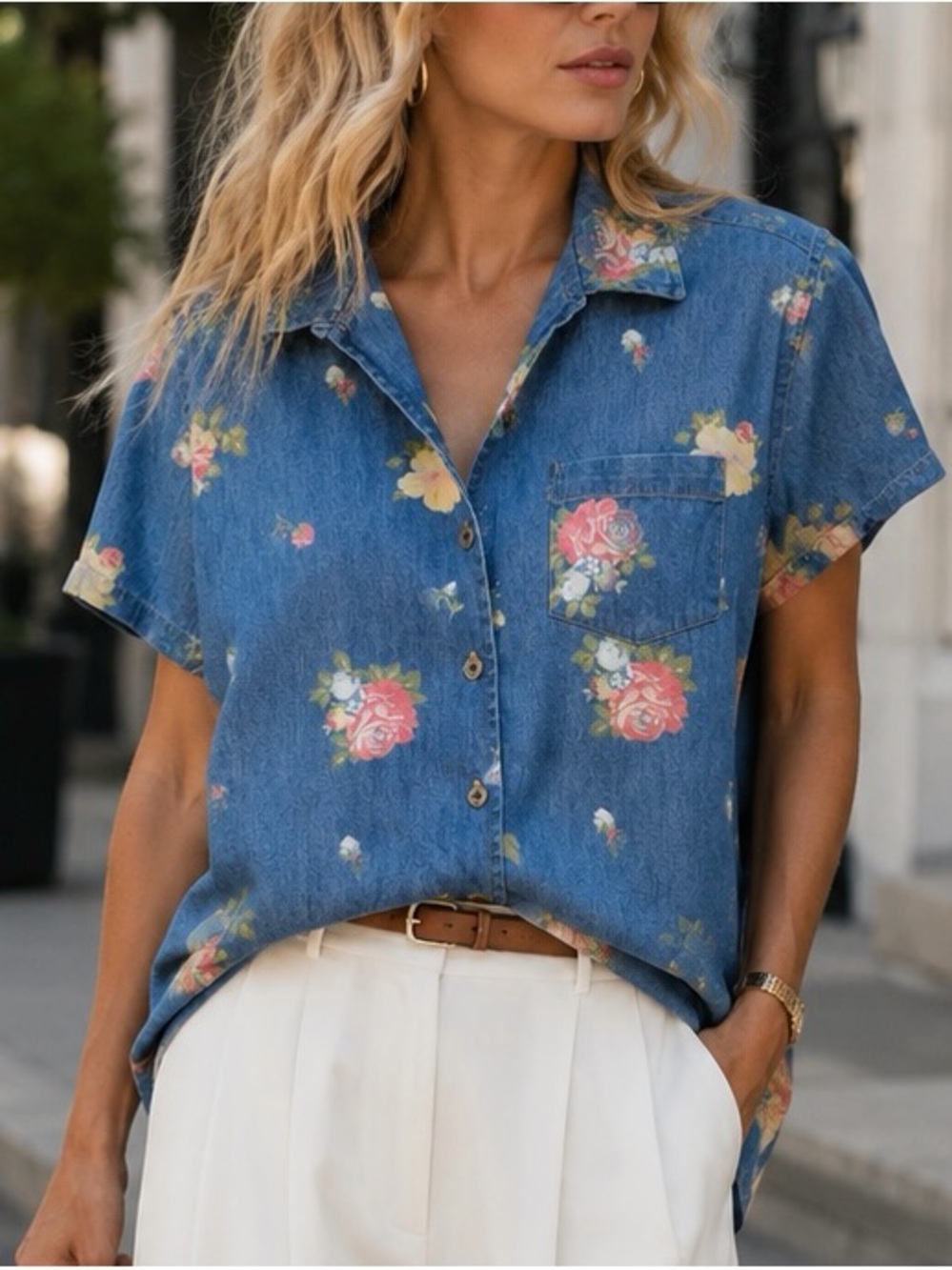 Liz Claiborne Floral Denim Shirt - Picture 7 of 13